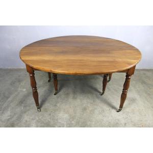 Table de salle à manger à abattants en noyer massif à 6 pieds Jacob époque Restauration 19ème