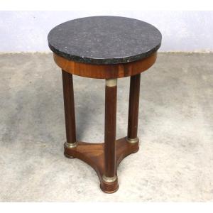 Petit guéridon de style Empire en acajou et bronze avec dessus marbre noir époque 19ème 