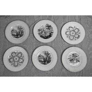6 assiettes à dessert à décor de vannerie en faïence fine de Bordeaux ép. David Johnston