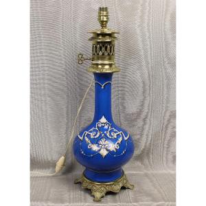Parisian Porcelain Lamp With Lambrequin Decoration On A Royal Blue Background Art Nouveau