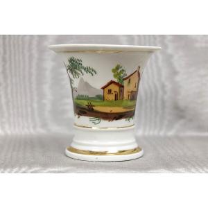 Early 19th-century Empire-style Paris Porcelain Jasmine Or Cone-shaped Vase With Landscape Decoration