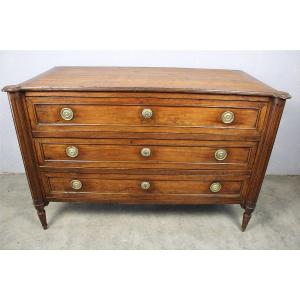 18th-century Louis XVI-style Chest Of Drawers Made Of Solid Fruitwood, With 3 Drawers