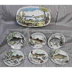 Gien Earthenware Set With The Chambord "fish" Pattern