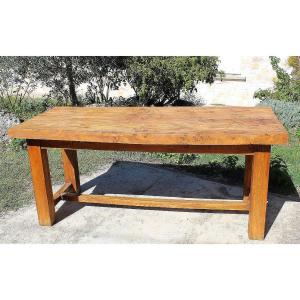 Table en orme massif rectangulaire style monastère époque 20ème Art brutaliste