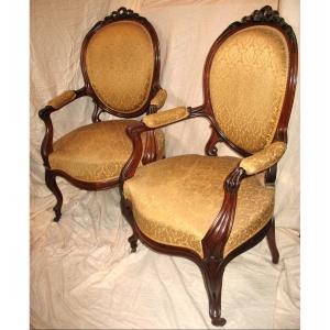 Paire de fauteuils Louis-Philippe en palissandre époque 19ème