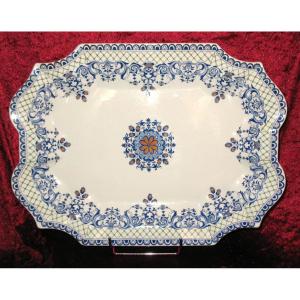 Large Presentation Dish In Gien Earthenware Decor From Rouen