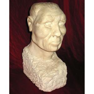 Male Bust In Burgundy Stone Signed Moudie
