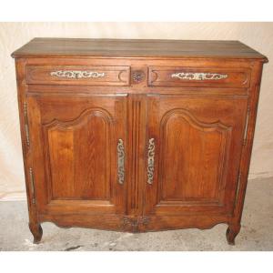 Louis XV Style Low Sideboard In Molded And Carved Oak, 19th Time