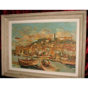 View  Of Cannes Port Collage On Hardboard From The 20th Century