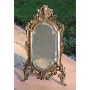 Table Or Wall Mirror In Patinated Bronze, Renaissance Style, 19th Century