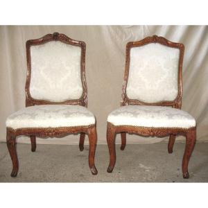 Pair Of 18th Century Louis XV Fireside Chairs In Fruit Wood