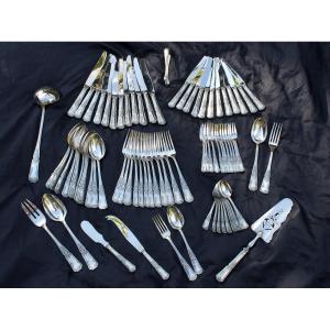 Regency Style Silver Metal Cutlery Set Of 82 Pieces