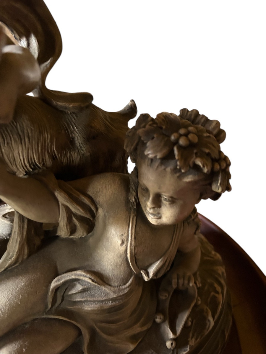 Sculpture Terre Cuite Groupe Enfants Et Chèvre -photo-3