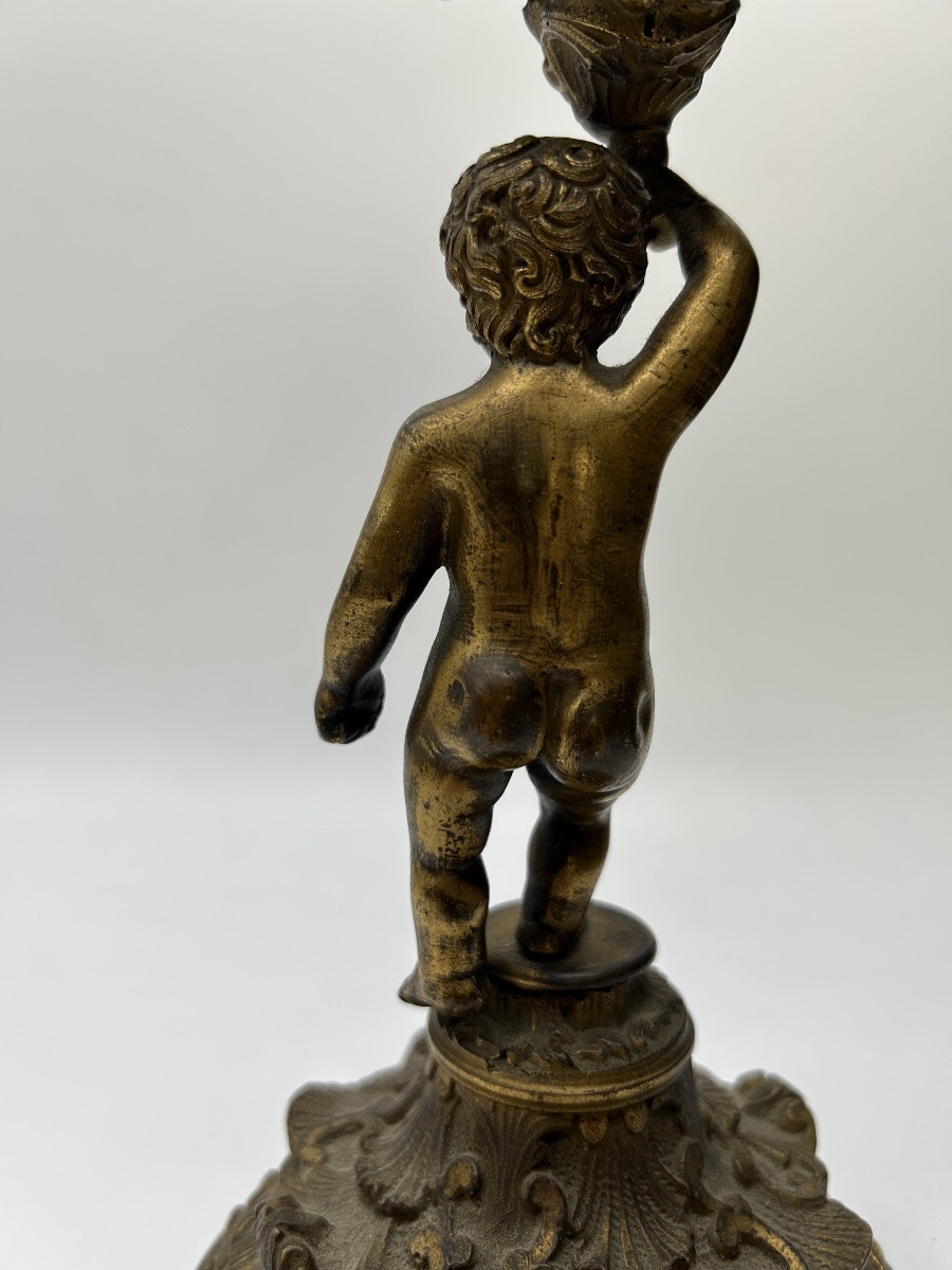 Bénitier Porté Par Putto En Bronze -photo-4