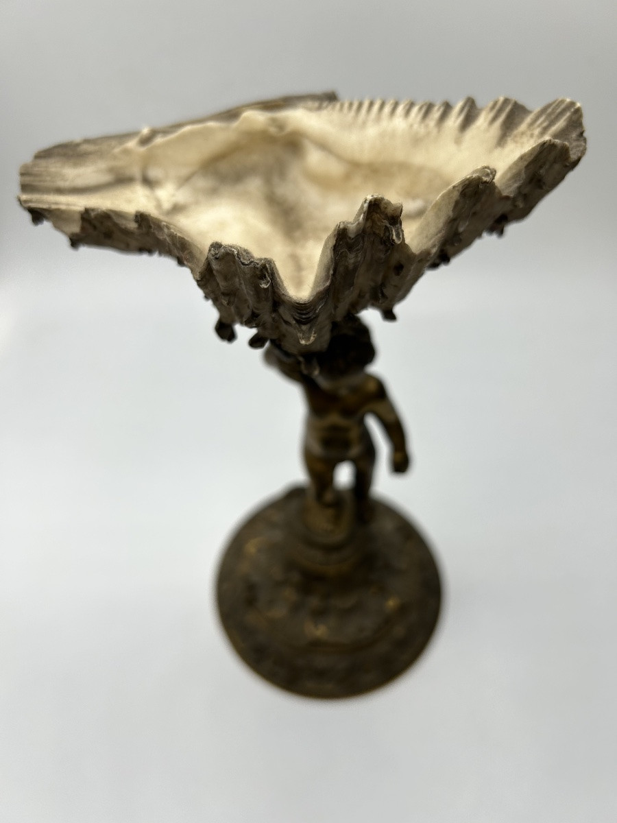 Bénitier Porté Par Putto En Bronze -photo-1