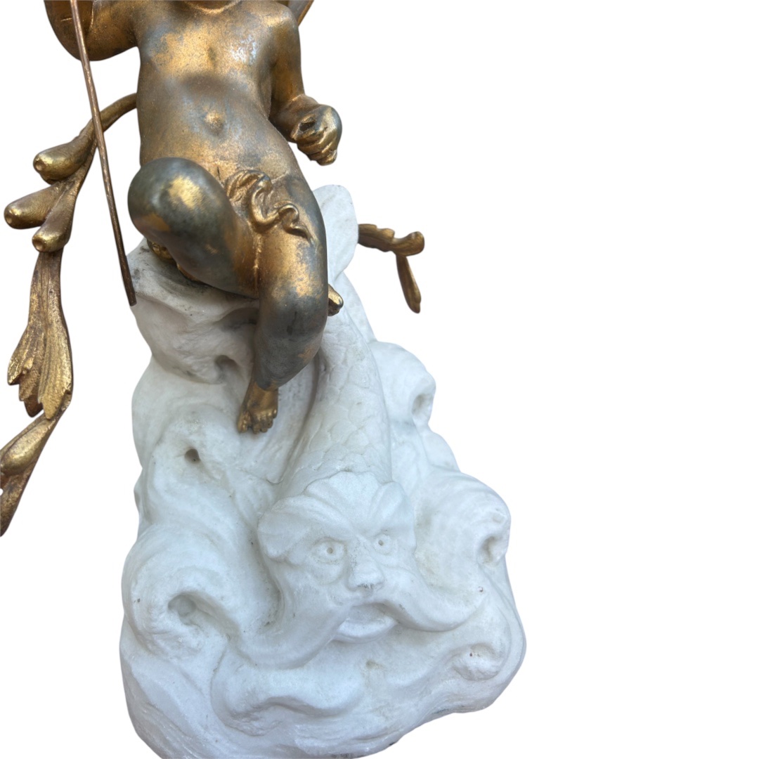 Lampe chérubin bronze sur pierre -photo-3