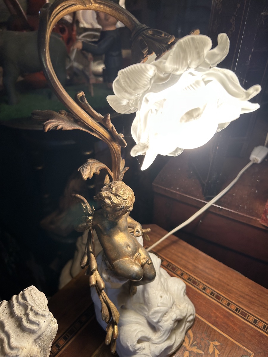 Lampe chérubin bronze sur pierre -photo-3