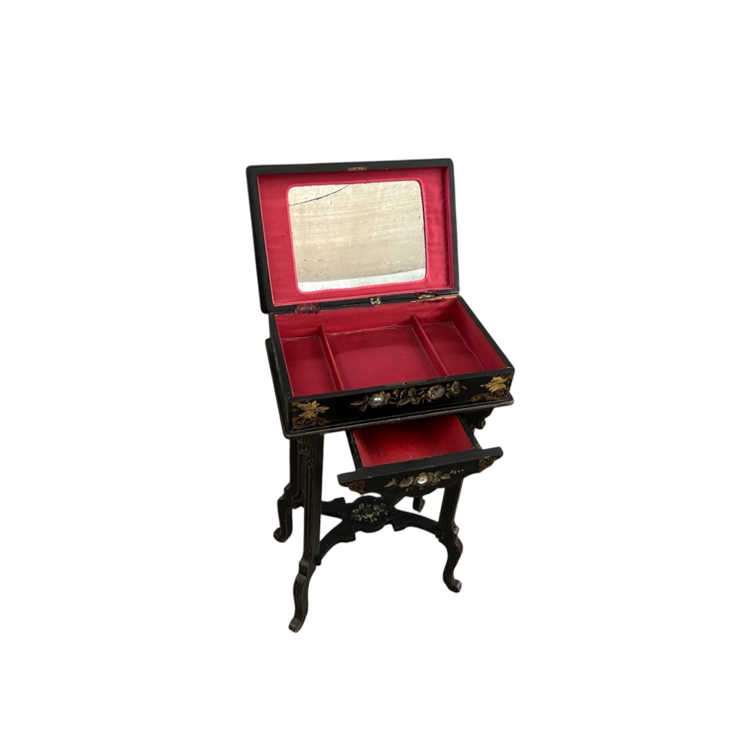Small Blackened Wooden Sewing Table With Mother-of-pearl Inlay-photo-1