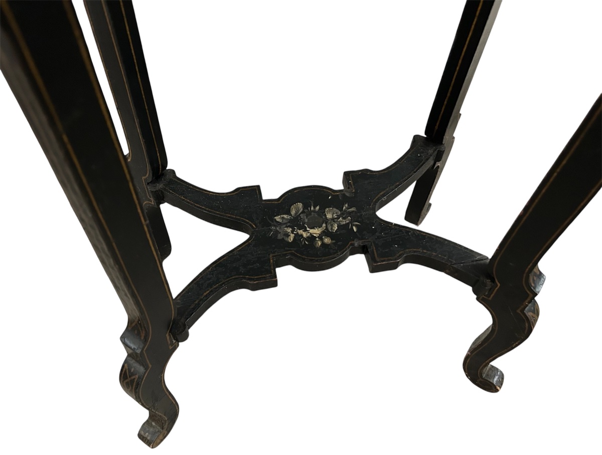 Small Blackened Wooden Sewing Table With Mother-of-pearl Inlay-photo-2