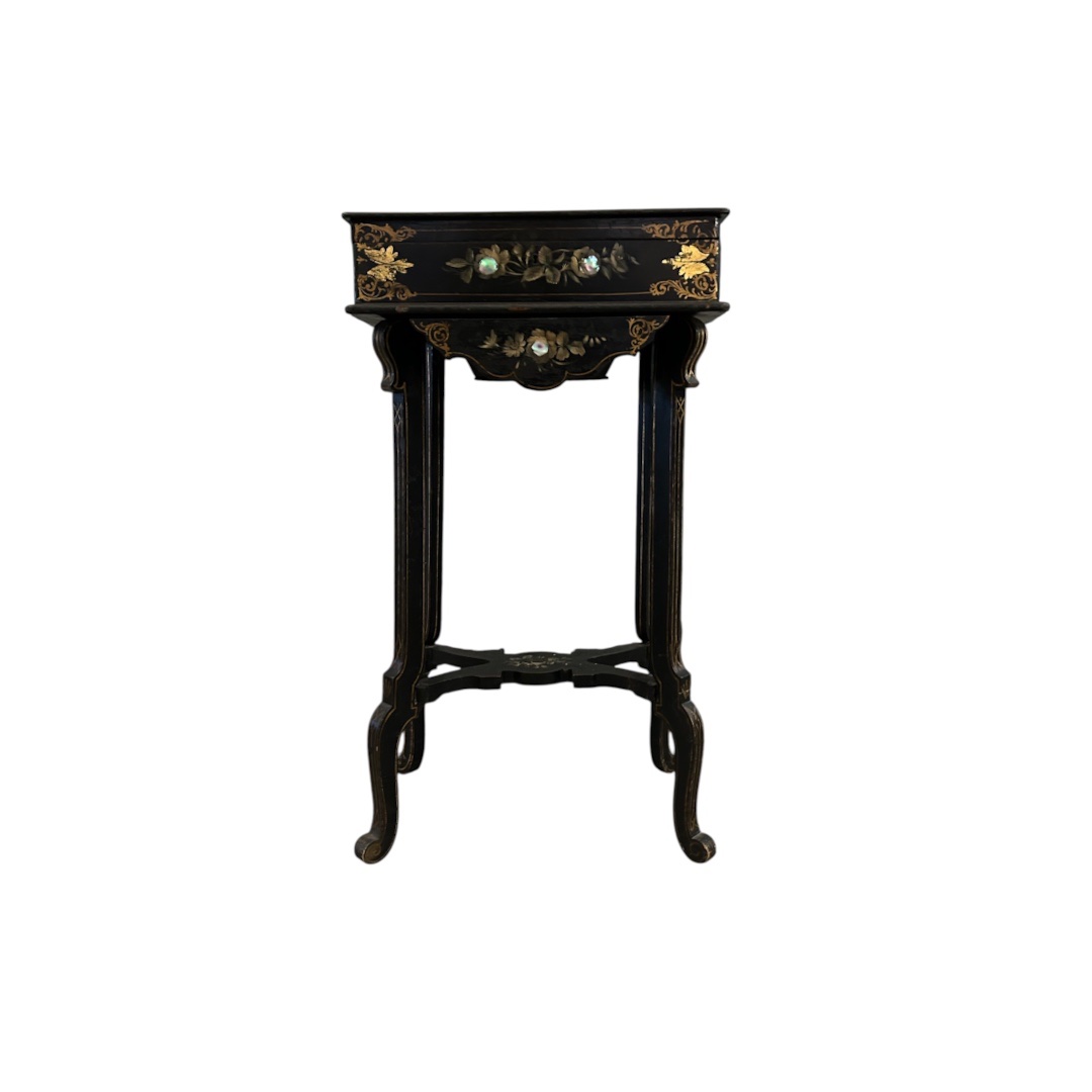 Small Blackened Wooden Sewing Table With Mother-of-pearl Inlay
