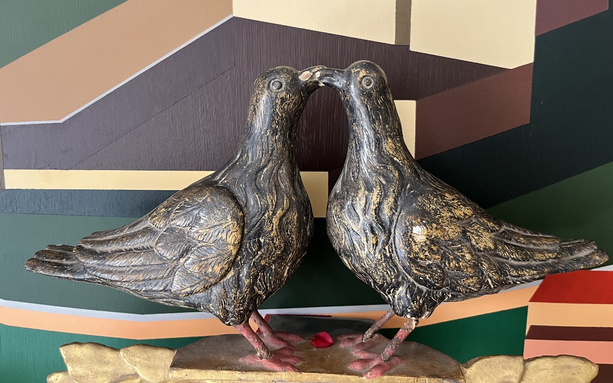 2 Polychrome Wooden Doves -photo-2