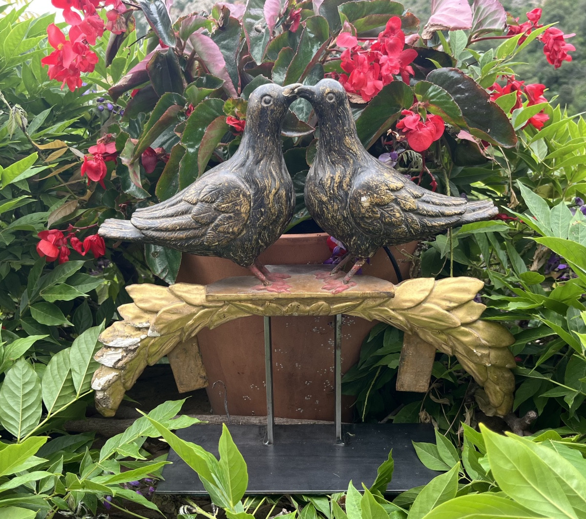 2 Polychrome Wooden Doves 