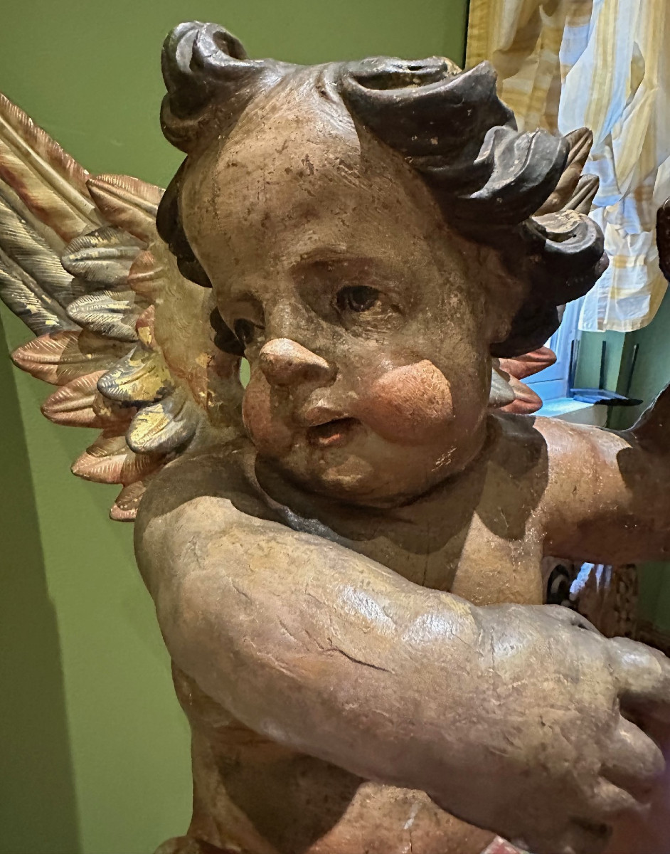 Ange en bois polychrome-photo-4