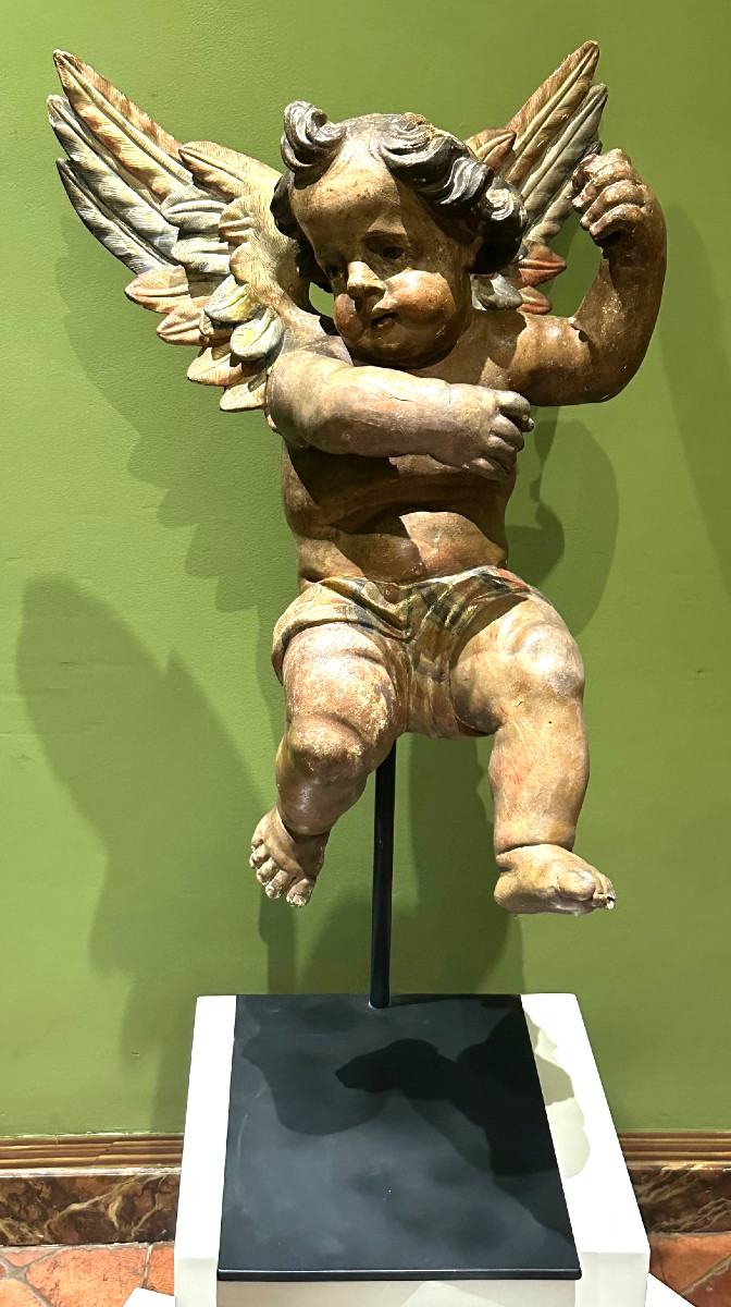 Ange en bois polychrome-photo-2