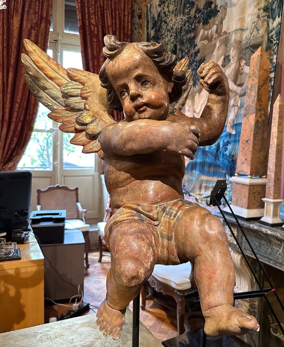 Ange en bois polychrome-photo-3