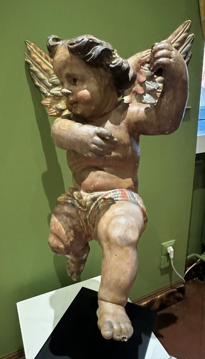 Ange en bois polychrome-photo-4