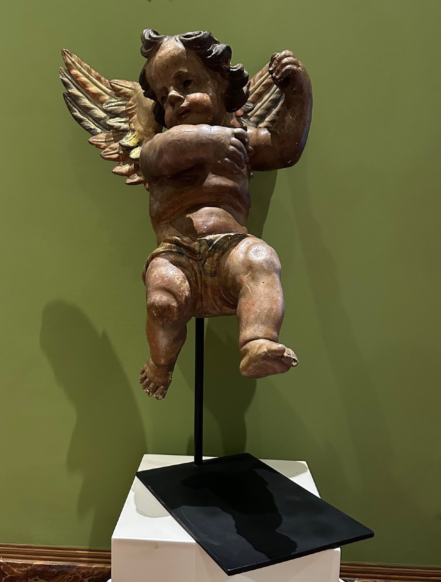 Ange en bois polychrome-photo-5