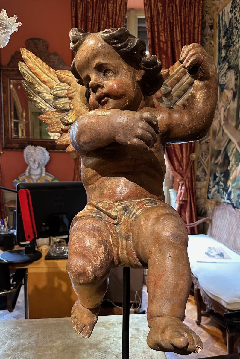 Ange en bois polychrome