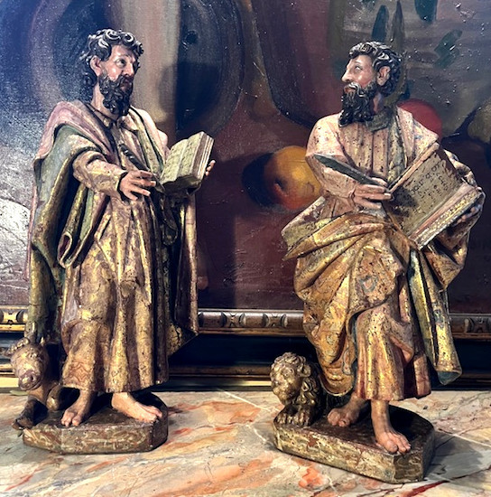 Four Evangelists, Polychrome And Gilted  Wood, -photo-2