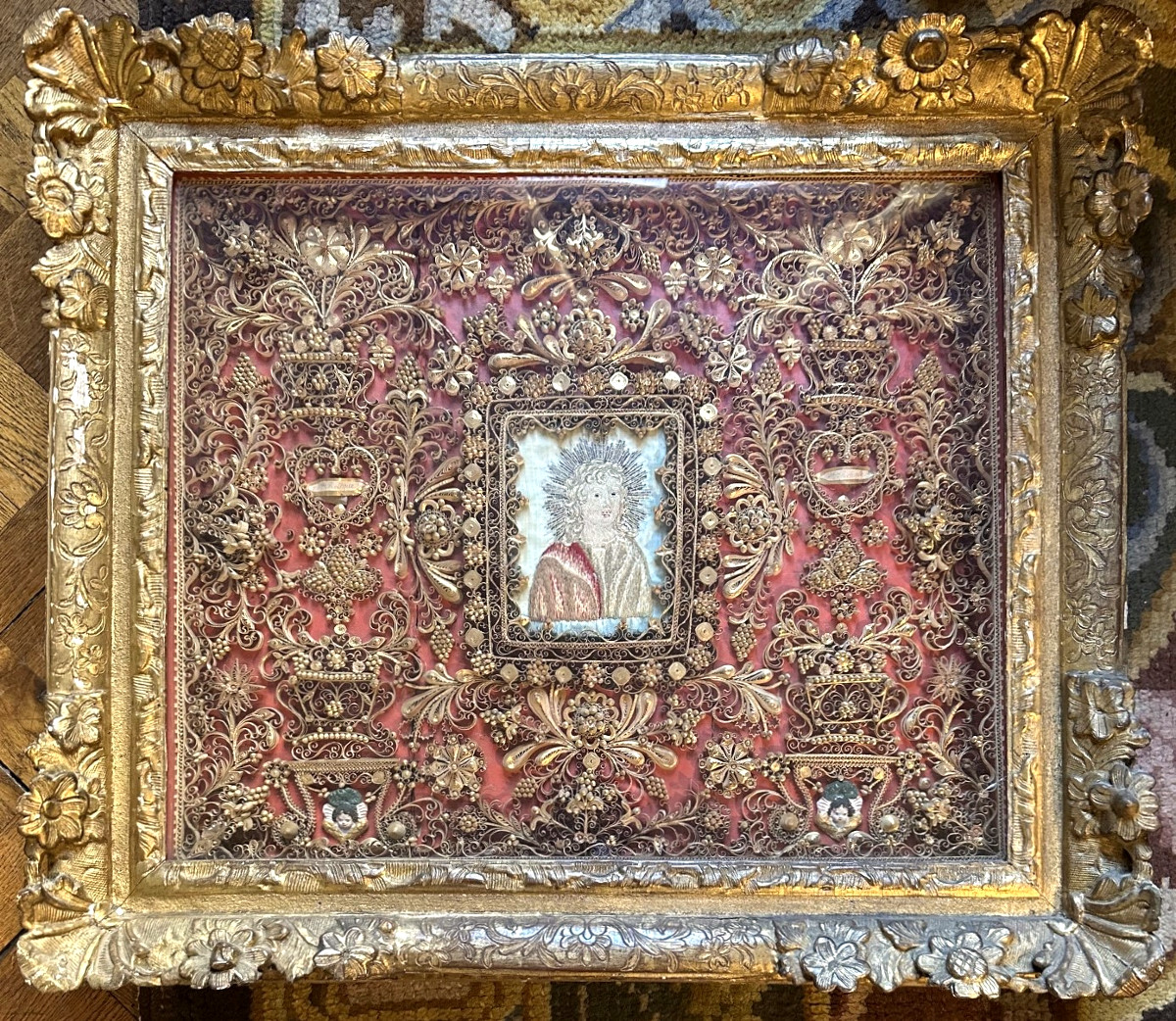 Reliquaire paperolles Louis XIV