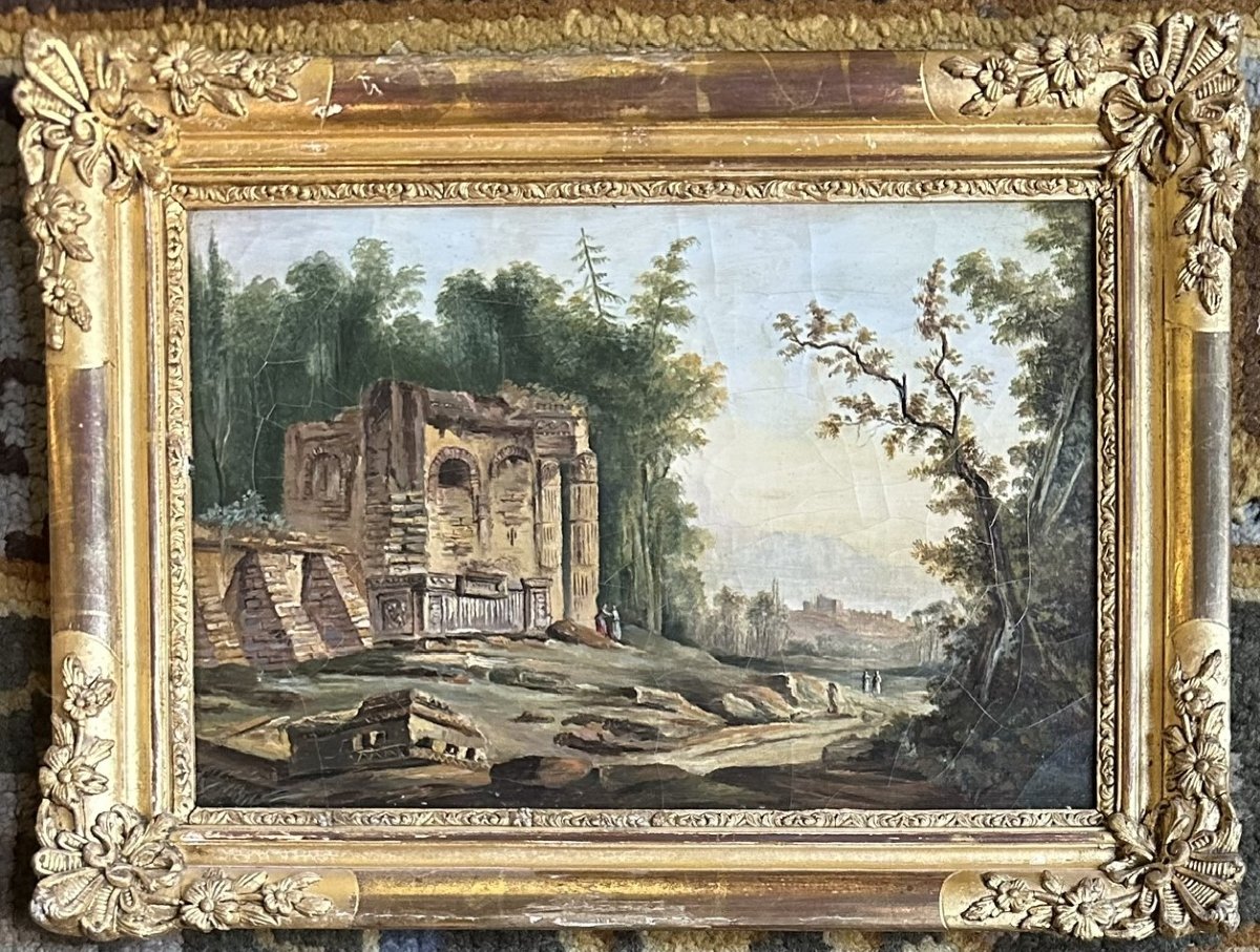 Paire de tableaux paysages XVIIIème-photo-2