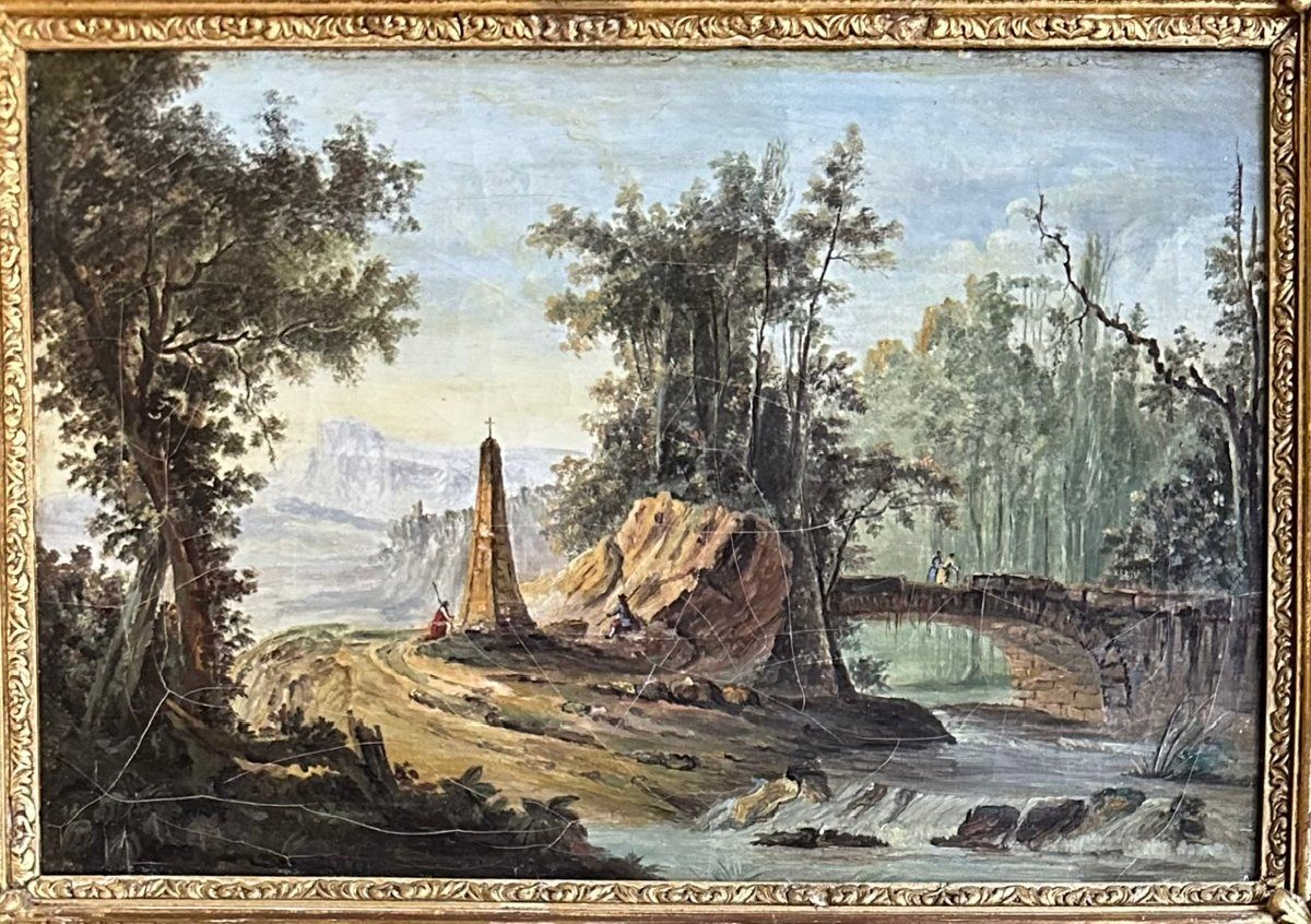 Paire de tableaux paysages XVIIIème-photo-1