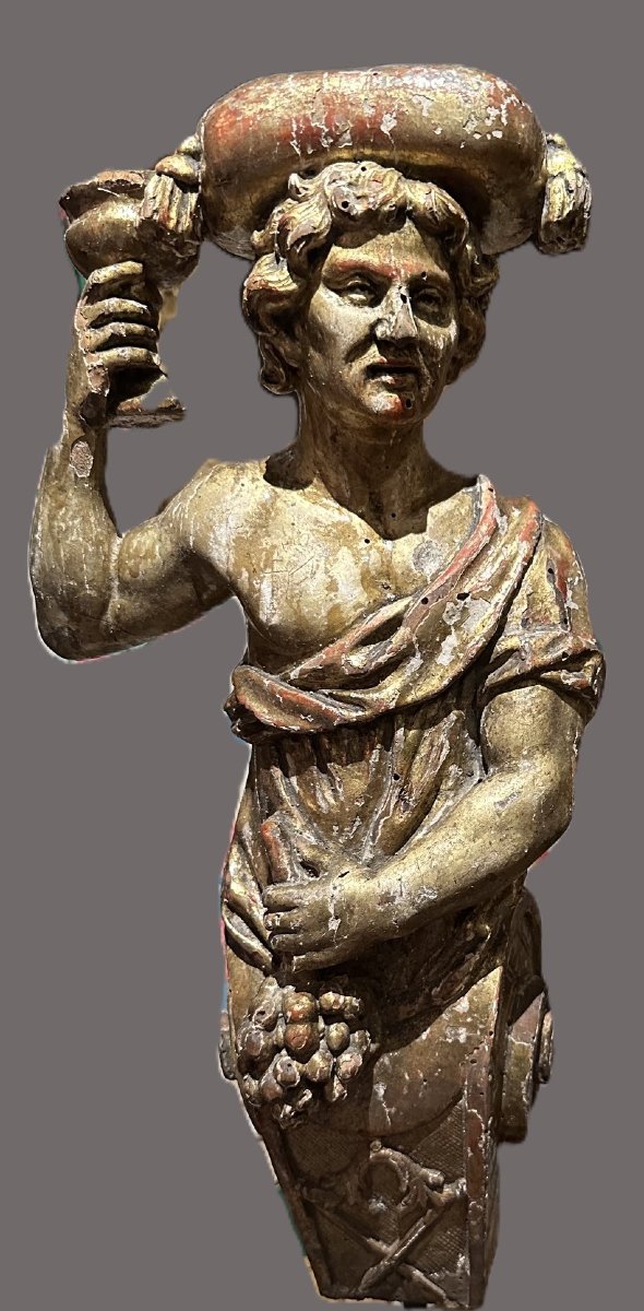 Set Of Four Gilded Wooden Caryatids-photo-2