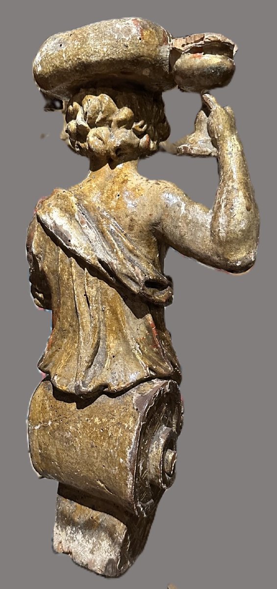 Set Of Four Gilded Wooden Caryatids-photo-3