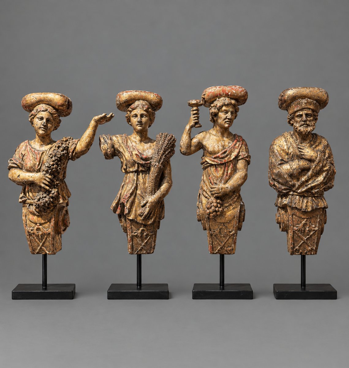 Set Of Four Gilded Wooden Caryatids