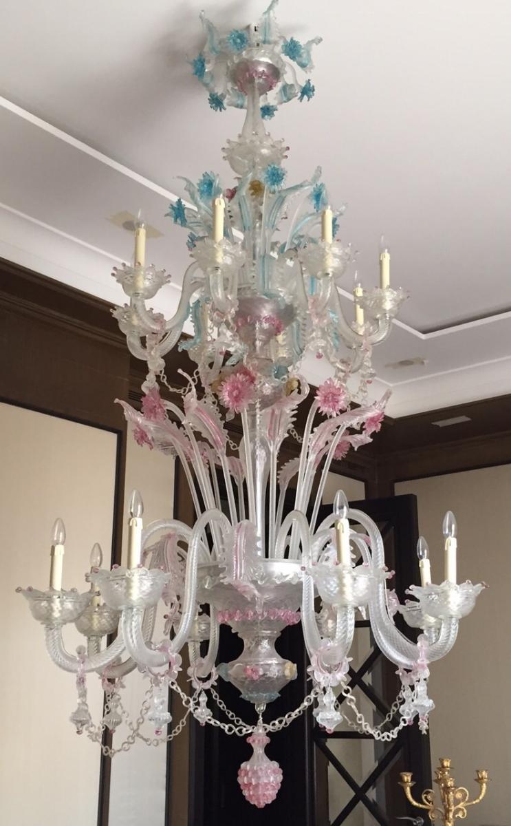 Multicolored Murano Chandelier With 16 Lights