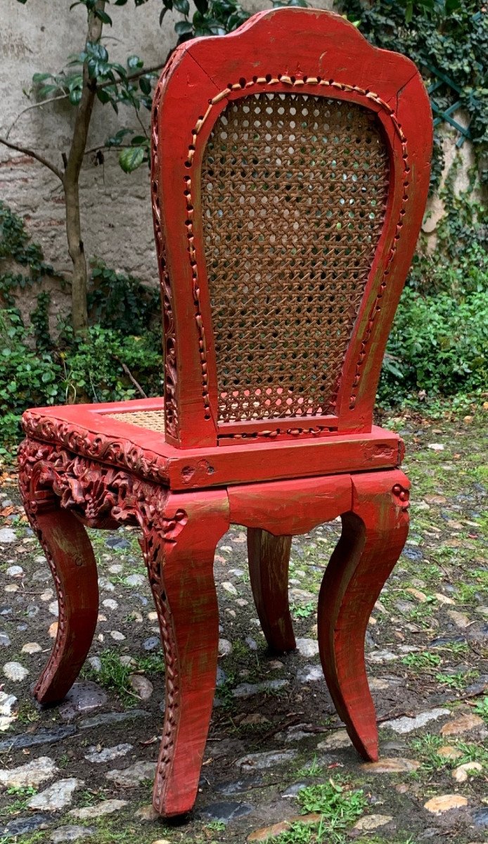 Paire De Chaises Cannées Laquées Rouges-photo-4