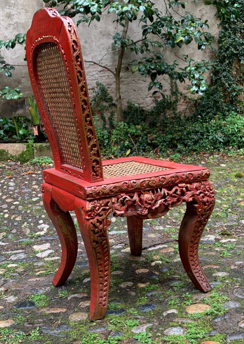 Paire De Chaises Cannées Laquées Rouges-photo-1