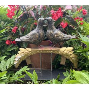 2 Polychrome Wooden Doves 