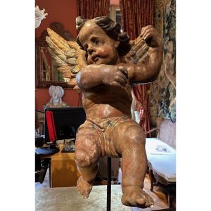 Ange en bois polychrome