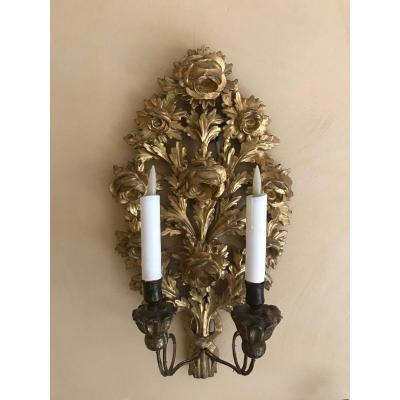 Pair Of Wall Lights In Golden Wood