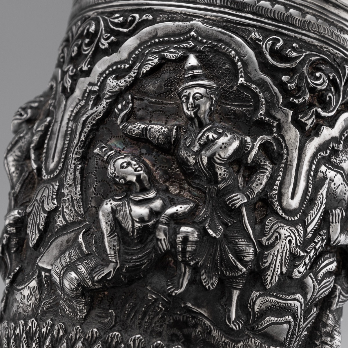 Antique 19thc Burmese Solid Silver Repoussé "jataka Tales" Mug C.1890-photo-7
