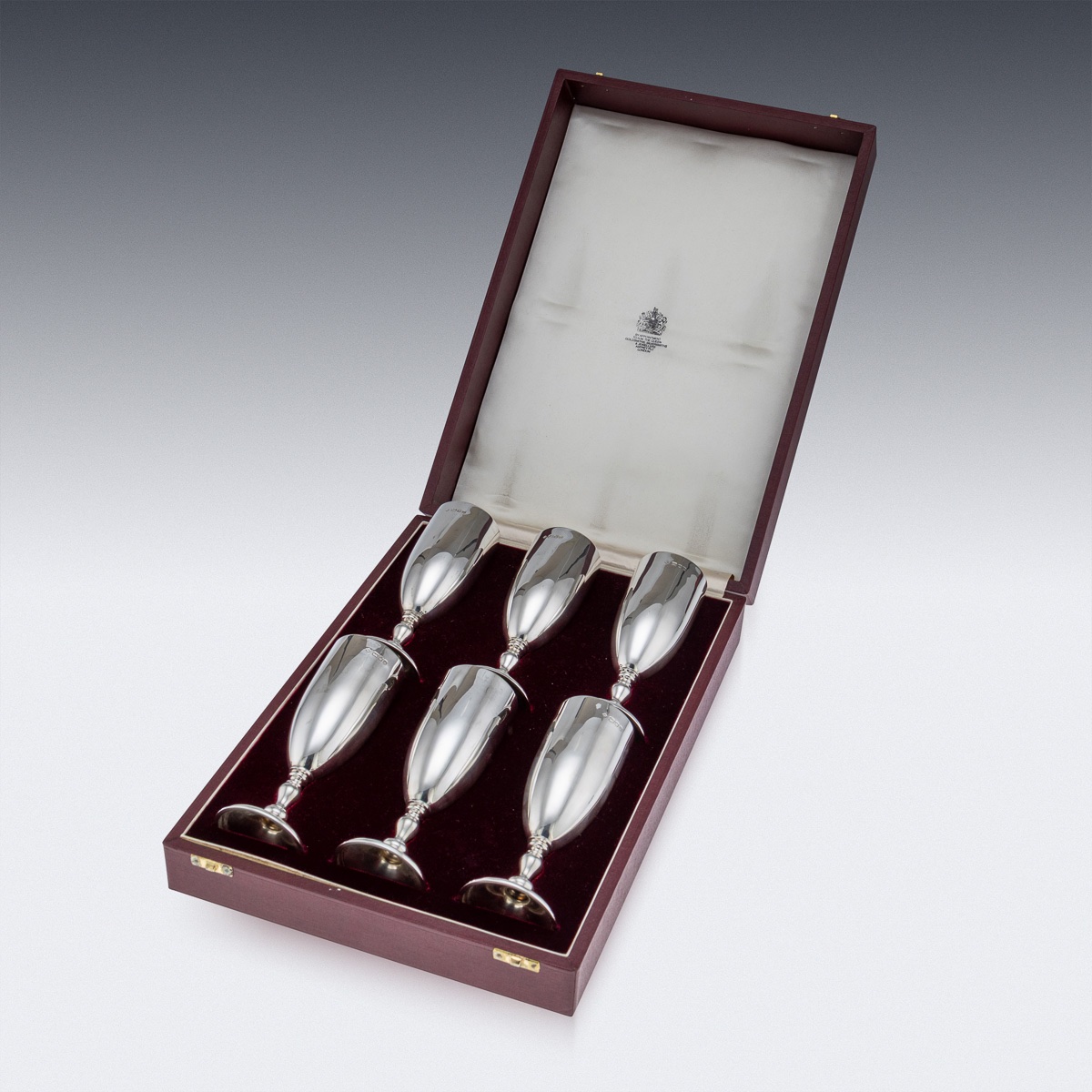 Vintage 20thc English Solid Silver Set Of Six Champagne Flutes, London C.1986-photo-4