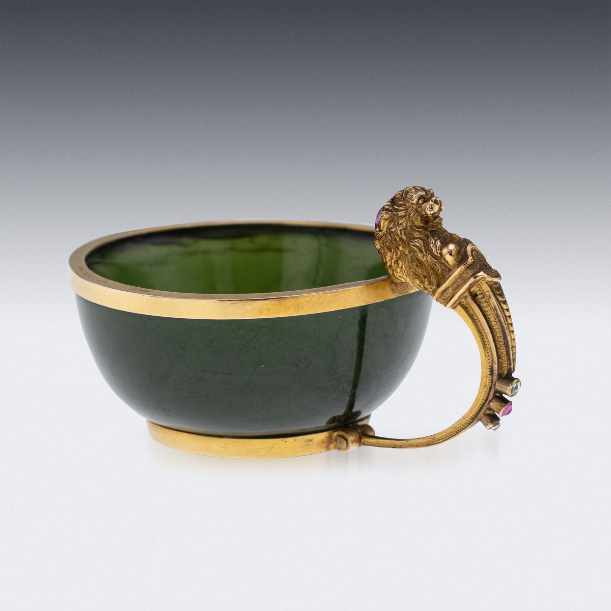 Antique 19thc French Gold, Nephrite, Ruby & Diamond Miniature Cup C.1890-photo-2