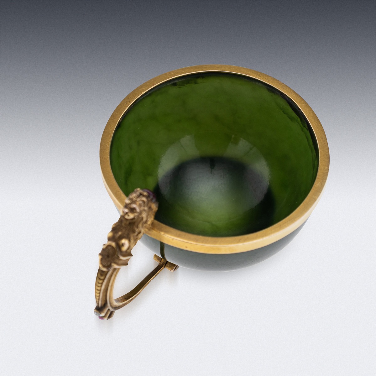 Antique 19thc French Gold, Nephrite, Ruby & Diamond Miniature Cup C.1890-photo-3