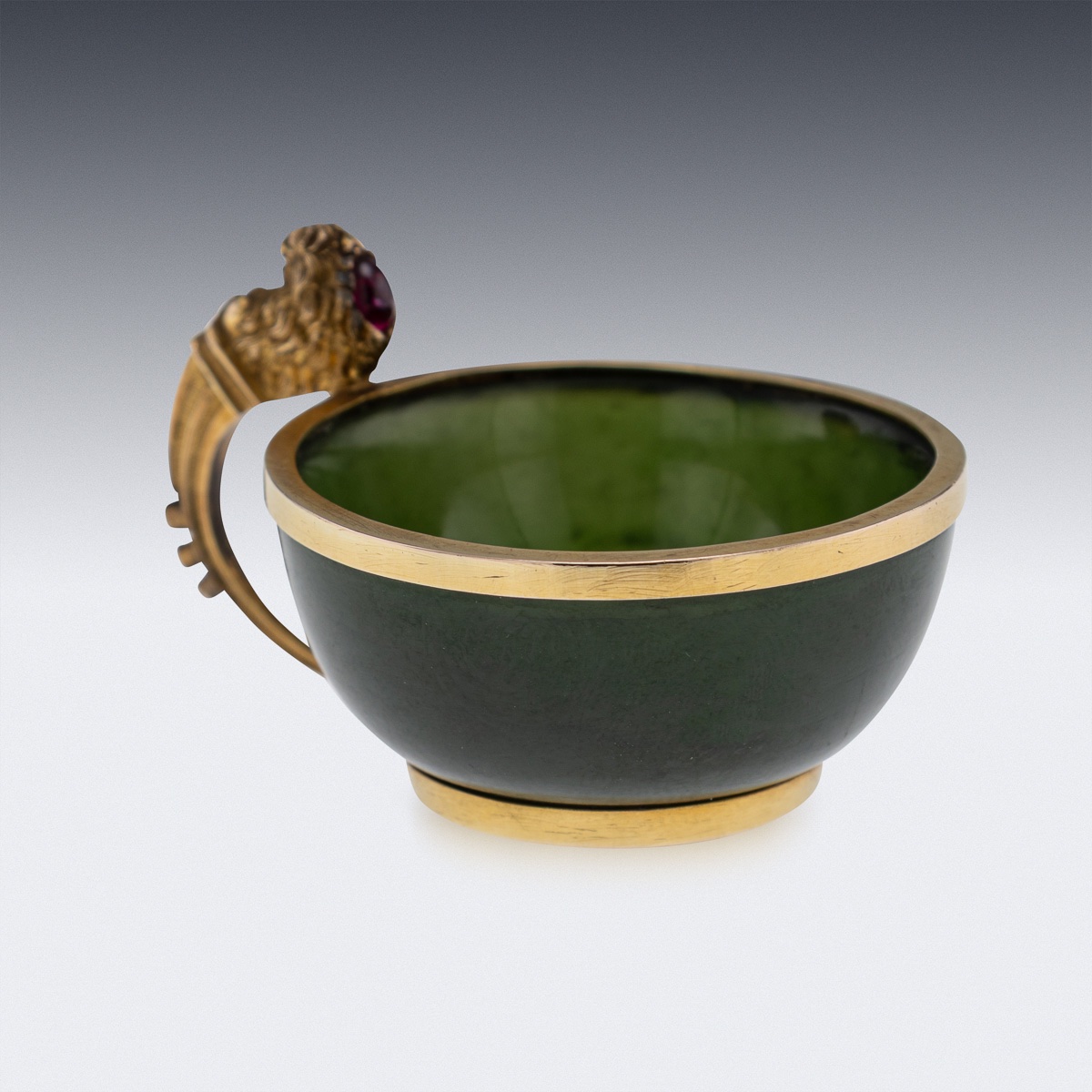 Antique 19thc French Gold, Nephrite, Ruby & Diamond Miniature Cup C.1890-photo-4